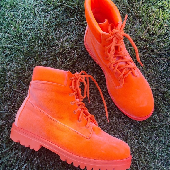 orange combat boots